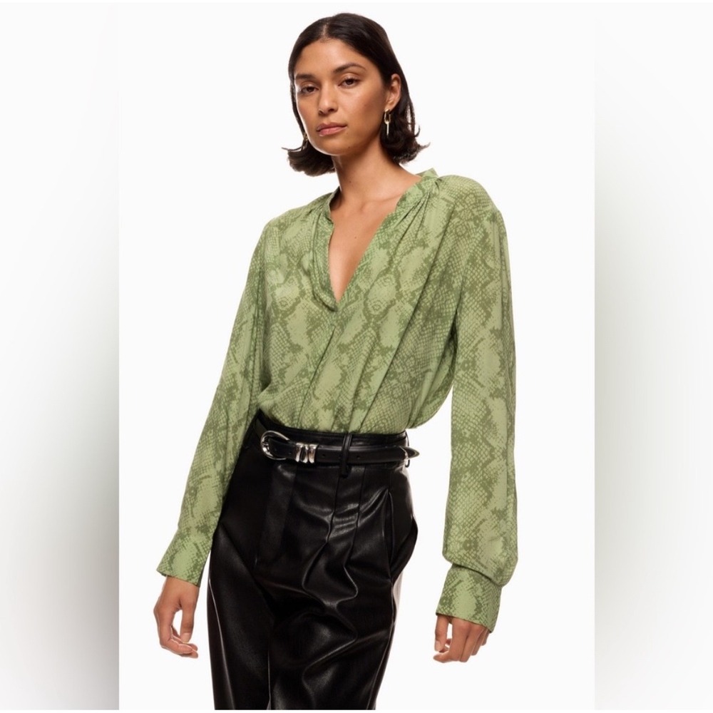 Zadig‎ & Voltaire Tink Python Blouse Size Small Long Sleeve Green Snake Print
